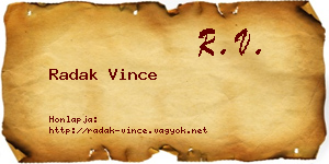 Radak Vince névjegykártya